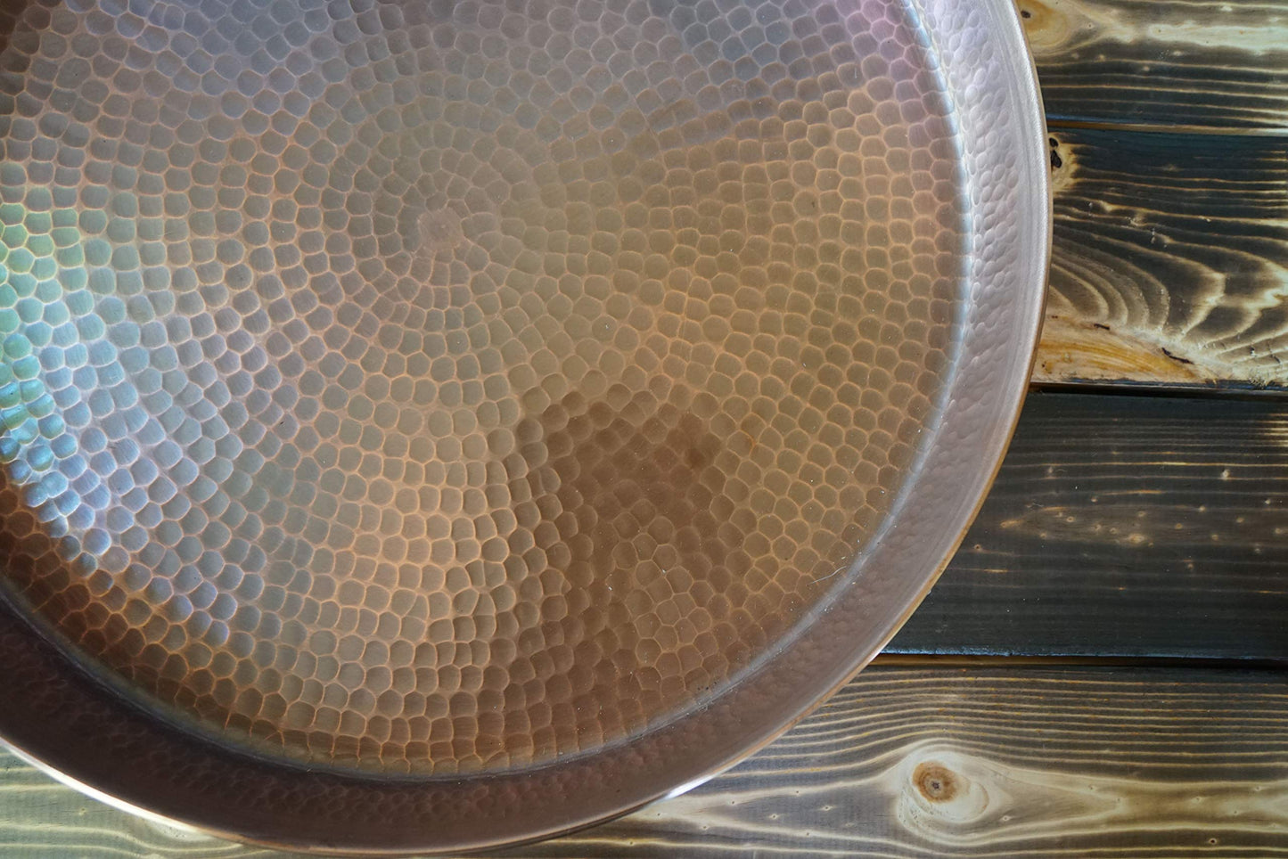 Sertodo Copper Oyster Bar Cart Tray | 14 in Diameter x 1.5 in deep | 100% Pure Copper, Hand Hammered, Heavy Gauge | Elegant Serving | Timeless Durability