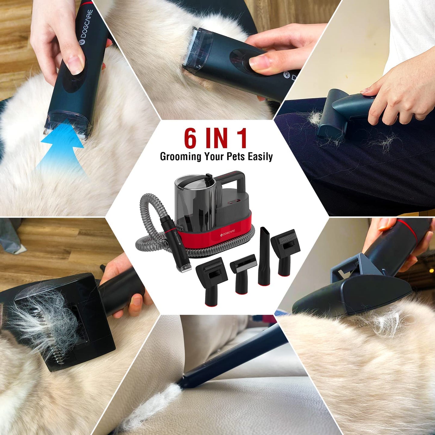 DOGCARE Pet Clipper Grooming Kit and Vacuum Suction 99% Pet Hair, Professional Grooming Clippers for Dog