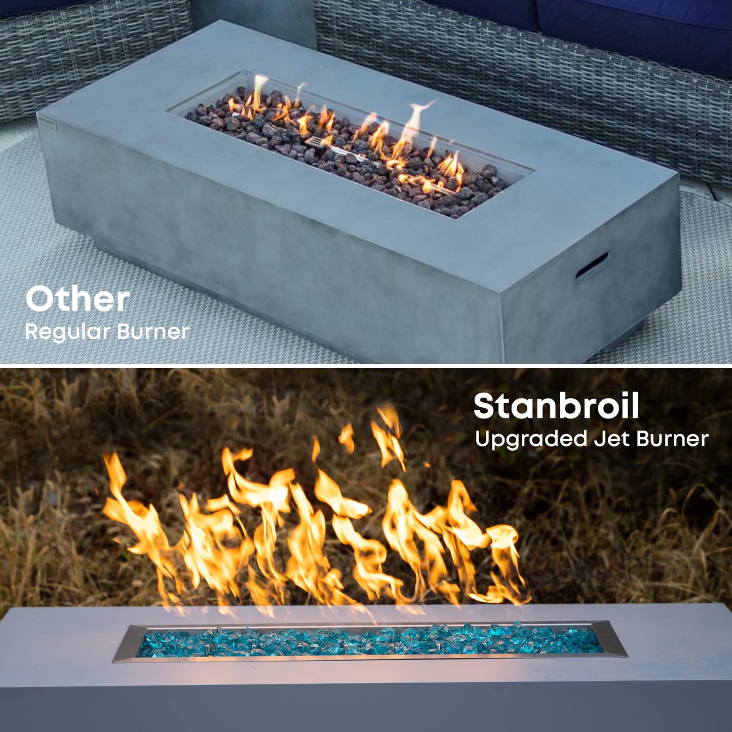 Stanbroil Linear 60" x 6" Drop-in Fire Pit Jet Burner Pan, Upgraded Natural Gas & Propane Fire Table Insert Kit, High Flame, 108k BTU Max
