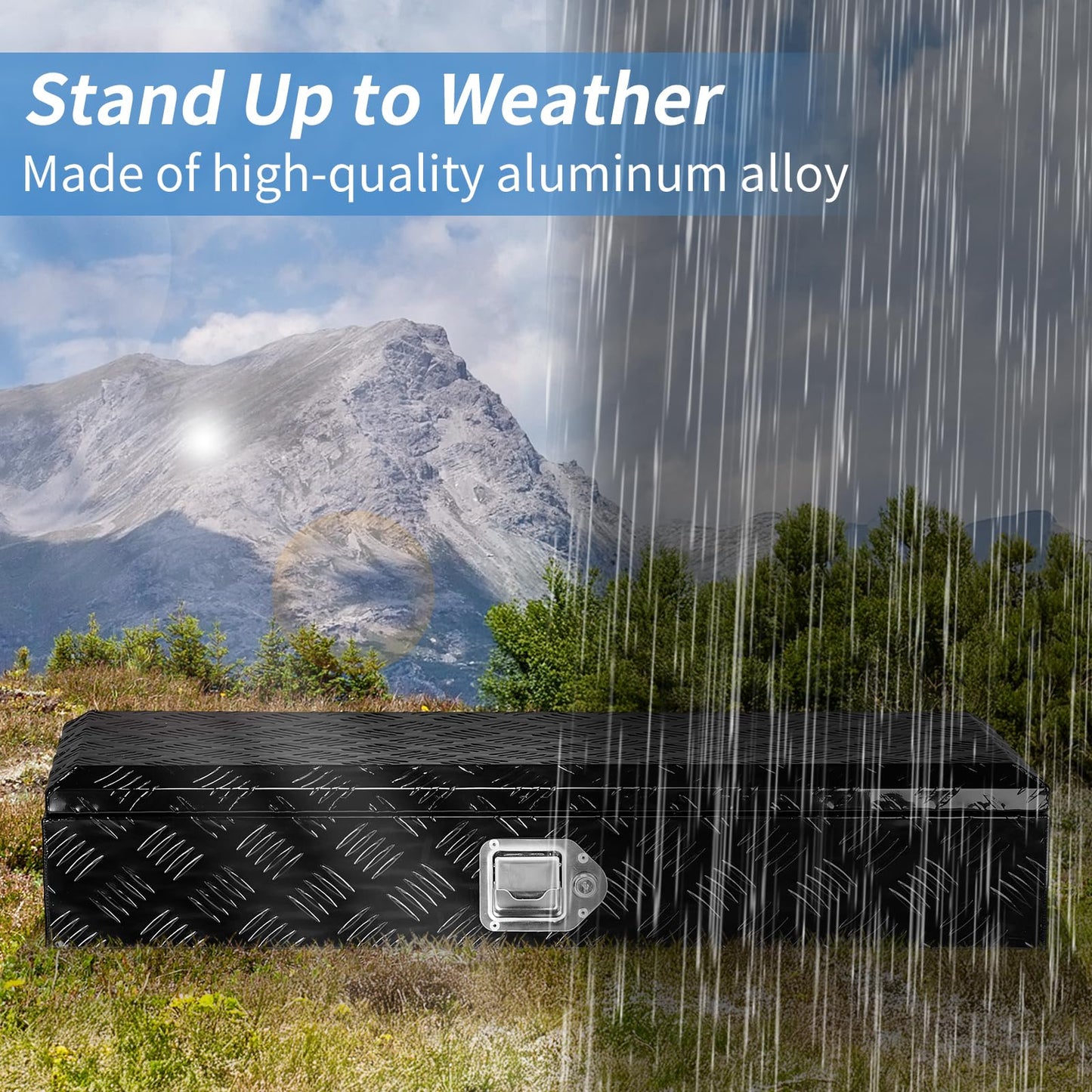 34.5 Inch Aluminum Truck Box, Heavy Duty Truck Bed Tool Box, Waterproof Trailer Toolbox Storage Organizer Chest with Lock and Key for Pickup Bed RV Motorcycle, Black (34.5"X13"X6.5")