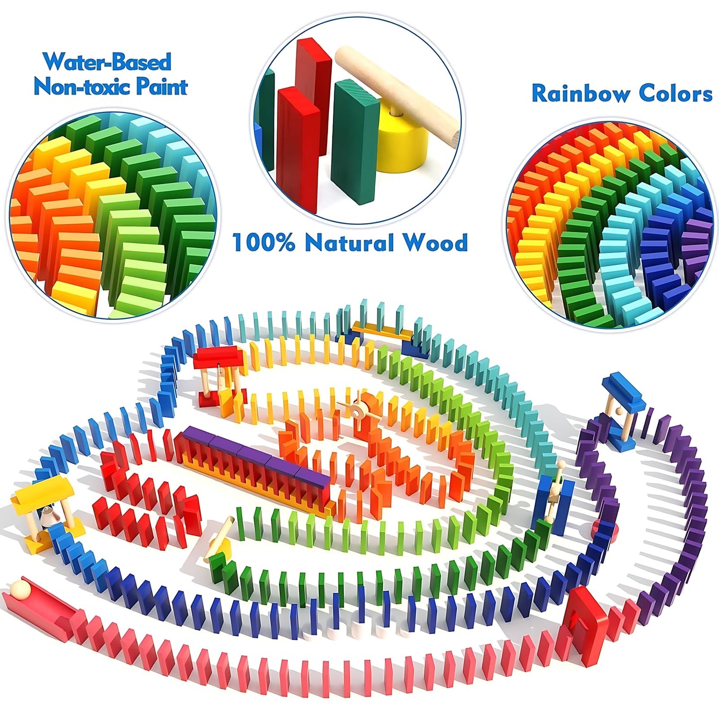 Migargle 1200 PCS Wooden Dominoes Set with 11 Extra Add-on Domino Blocks & Storage Bag - Bulk Dominos Racing Game for Kids | Educational Domino's-Themed Toy
