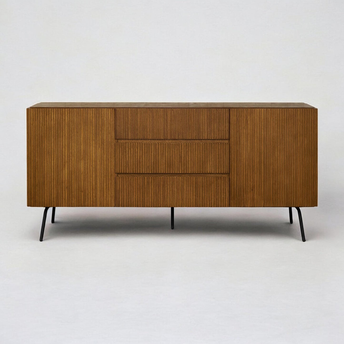 NTC Veil Large Sideboard with 2 Doors and 3 Drawers, Buffet Cabinet with Vertical Groove Design and Metal Legs, Storage Cabinet for Living Room, and Entryway, Effortless Assembly - Rustic Oak