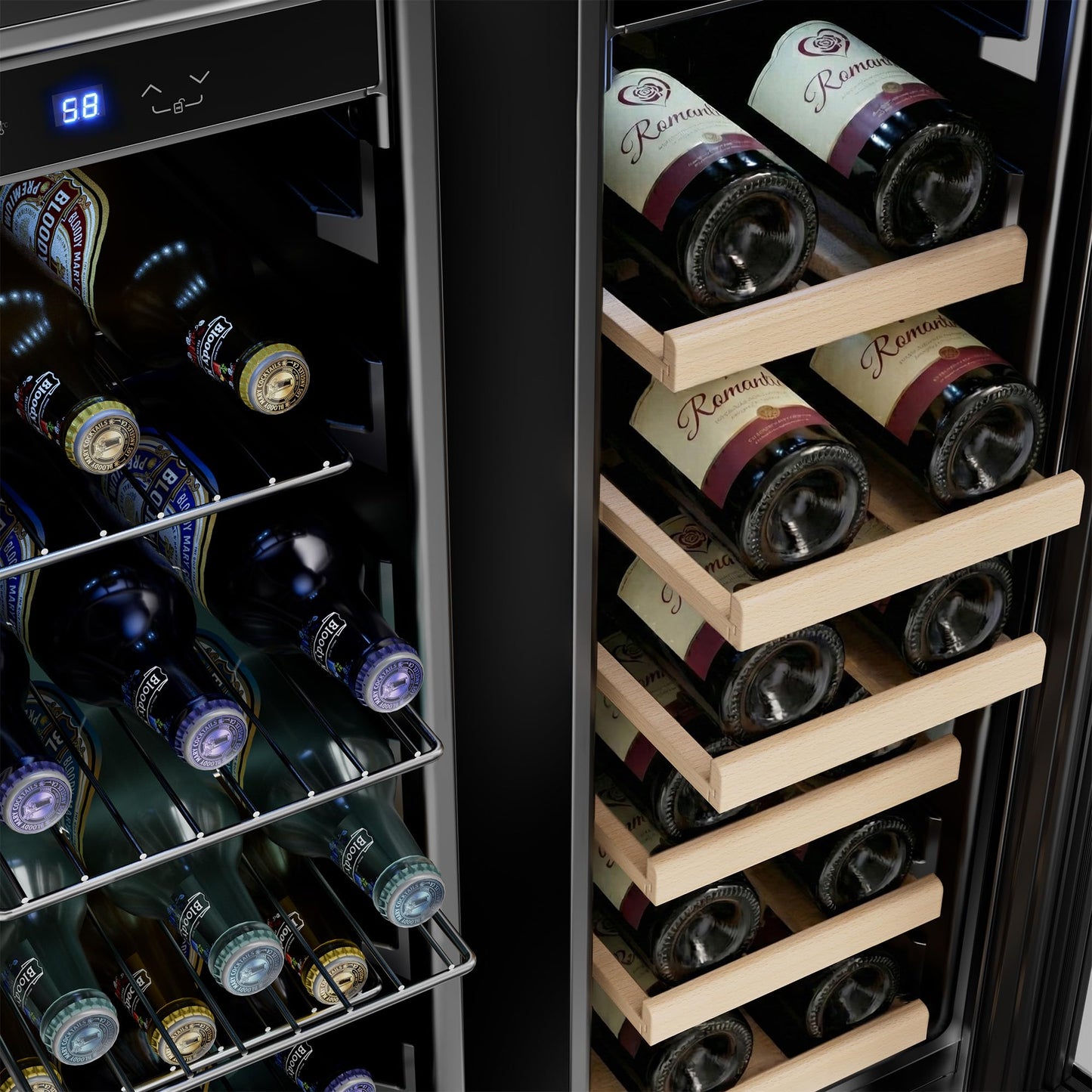 Empava 24 inch Dual Zone Beverage and Wine Cooler Refrigerator with Glass Door, Freestanding Drink Fridge with LED Light, Touch Control, 61 Cans Plus 17 Bottles Capacity