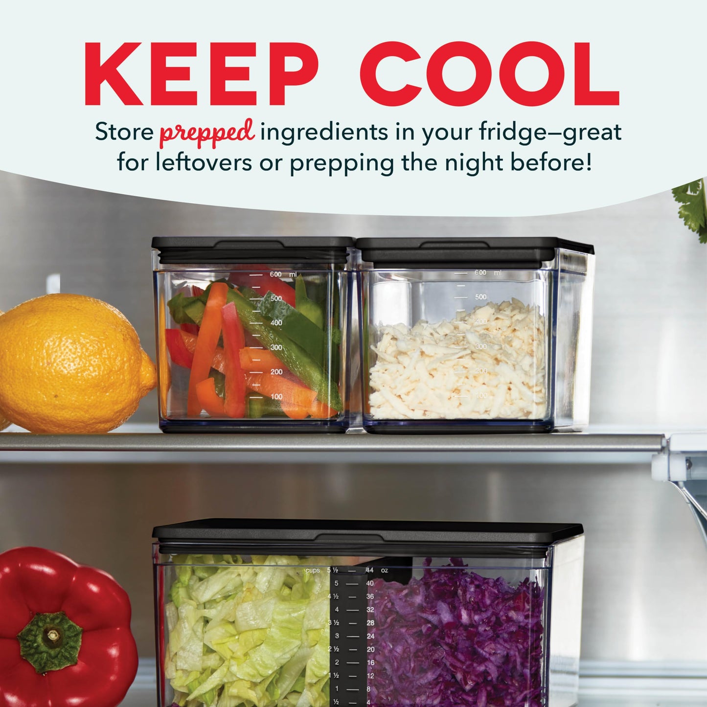 Prepdeck Gen 2 Recipe Prep & Storage Station - 8 Essential Tools + Deluxe Cutting Board, 14 Plastic Containers + Super-Seal Lids, Removable Trash Compartments, Tablet Stand Included - Midnight Black