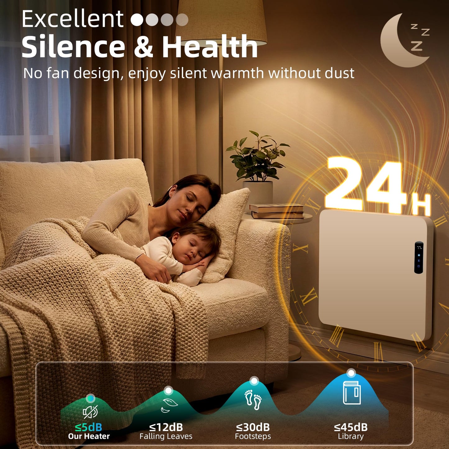 Smart Convection Space Heater, Movable Floor Heater with Wall Mounted Kit for Indoor Use, 600W Energy Efficient Heaters, Remote/APP Control, Quiet Heaters for Bedroom, Office etc