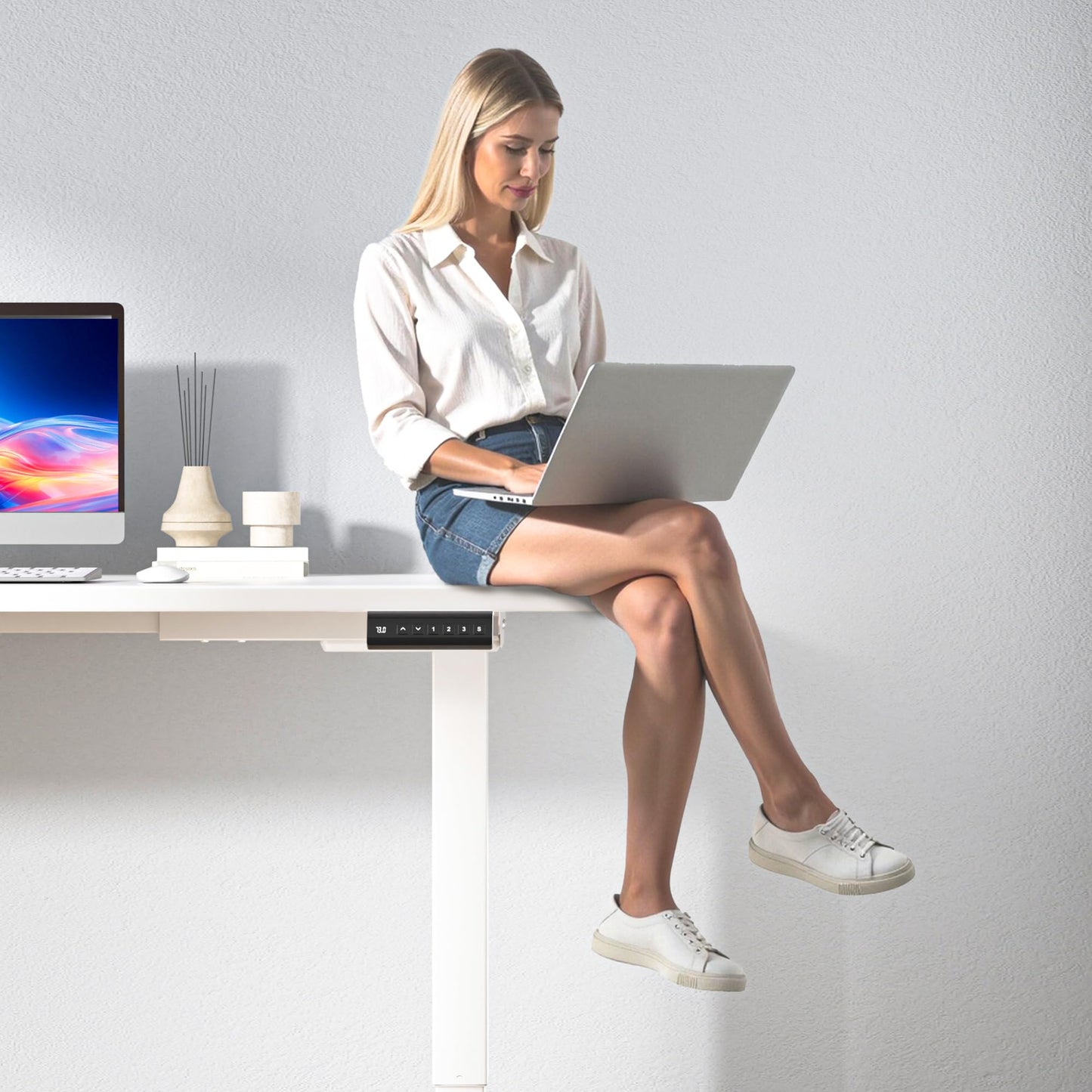 GallopFun 330lbs Dual Motor Standing Desk Frame for 43.3 to 70.8″ Desktop, Electric Adjustable Legs with Memory Presets, Stand Up Desk Frame Workstation for Home Office, White Frame Only