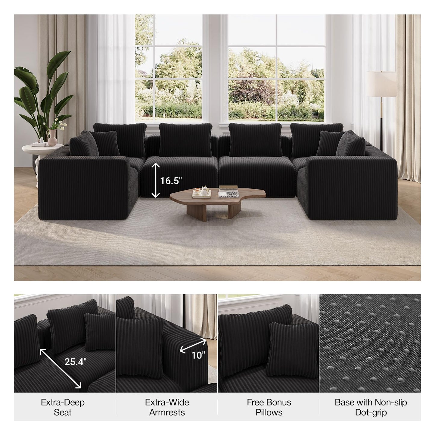 Novilla 141" Modular Sectional Sofa, Modern Cloud Sectional Couch with Smarts Coil® Support, L-Shape Boneless Couch for Living Room Apartments Bedroom, No Assembly Required (6 Seater Standard)