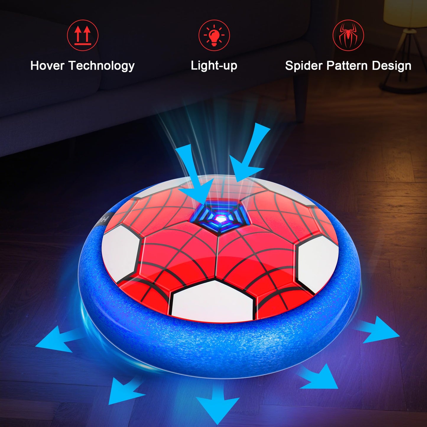 HitToys Airplane Launcher Toy for Kids&Hover Soccer Ball Toy for Kids, 3 Pack Spider Foam Gliders Air Planes,2 Pack Indoor Soccer Ball with Led Light for Old Boys Girls Sport Games Birthday