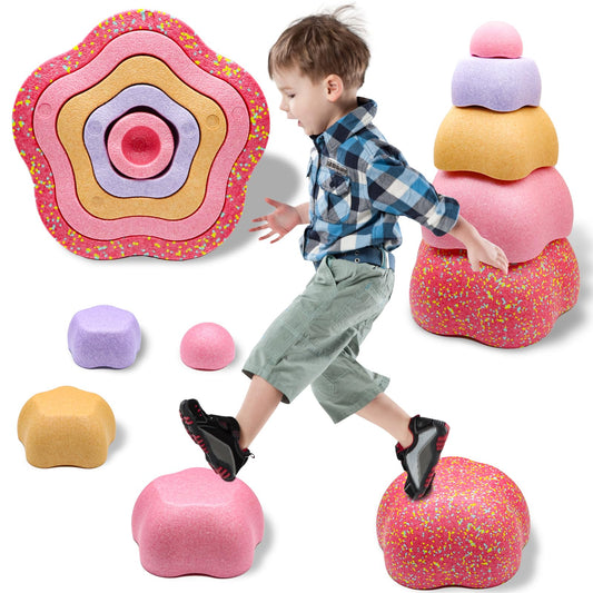 Stepping Stones for Kids Super-Light Baby-Safe Foam Petals for Sensory Balance Toddler Stepping Stones for Toddlers 1-3 Indoor&Outdoor Coordination Obstacle Course Stacking Blocks Beach Toys 5-Piece