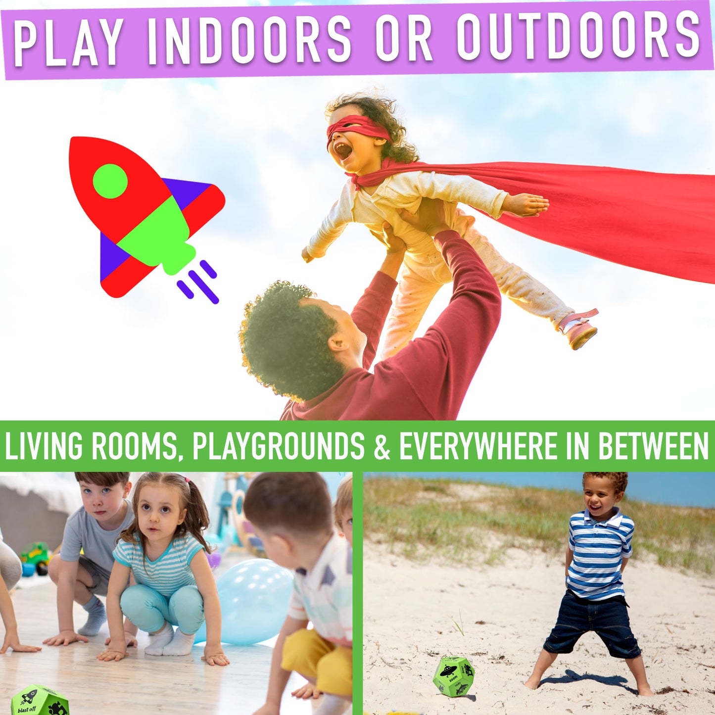 Covelico Movement Dice - Preschool Play Equipment & Recess Toys for Elementary Outside Gymnastics Games, Exercise Dice for Kids as Gross Motor Toys, PE Equipment for Outdoor & Indoor Recess Classroom
