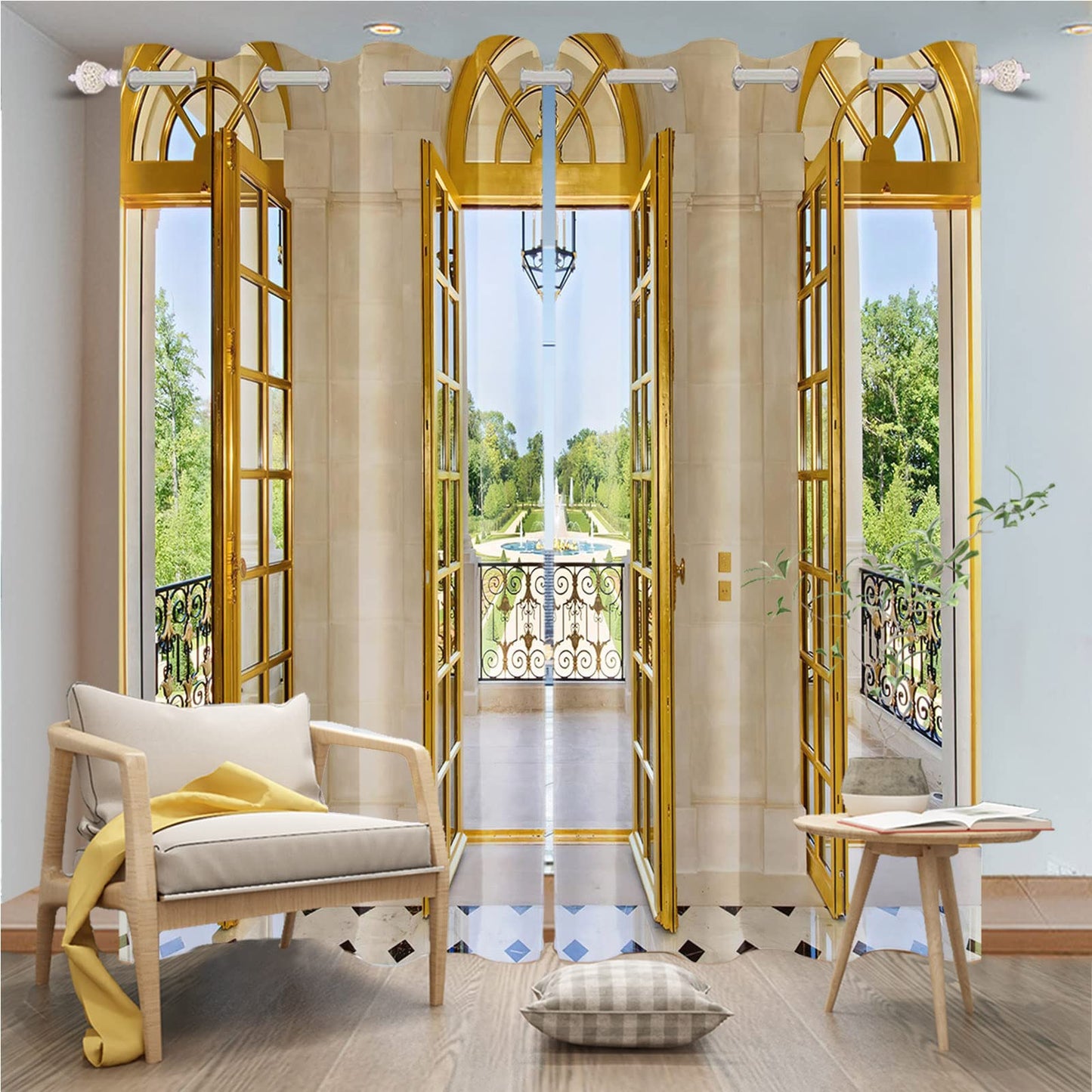 DORCEV Spring Scenery Blackout Curtains Greenery Scenery Outside Balcony Window Curtains French Frame European Style Window Drapes Treatments Set Home Bedroom Living Room Decor,53x84 inch,2 Panels