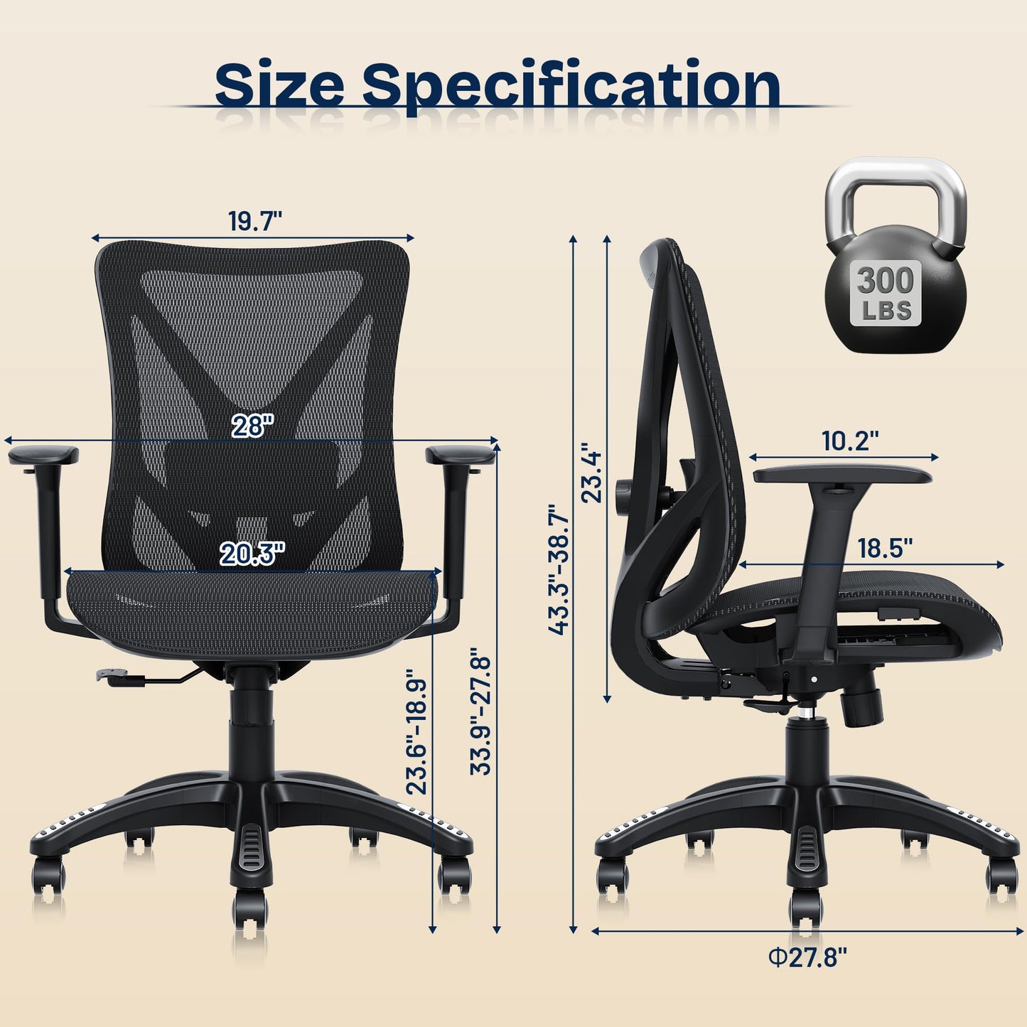 MOLENTS Ergonomic Office Chair, Mesh Computer Desk Chairs with Adjustable Lumbar Support, 3D Armrests, Tilt Function, Comfy Wide Seat, Swivel Executive Work Task Chair for Company and Home