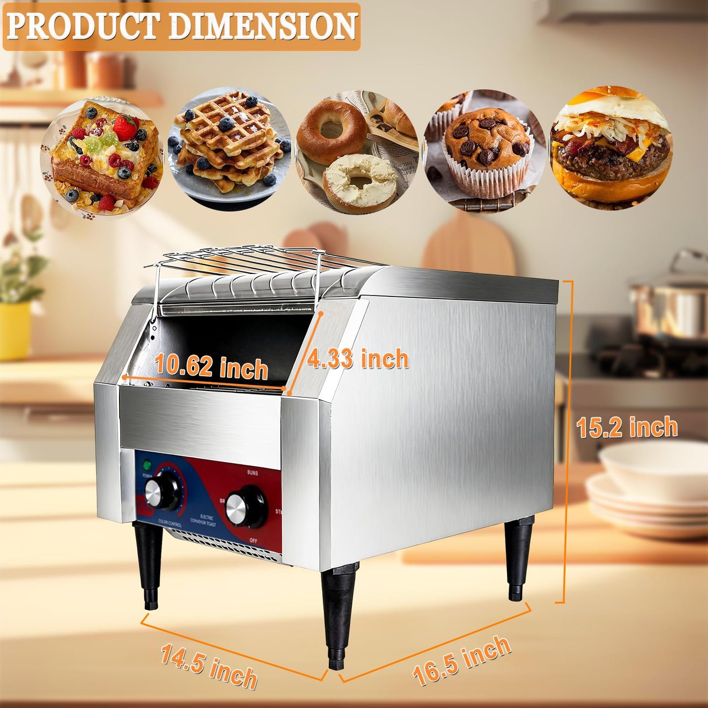 CTJ Commercial Toaster 300 Slices/Hour Electric Conveyor Belt Toaster Heavy Duty Stainless Steel Rotating Toasters Machince for Croissants Bun, Bagel, Bread