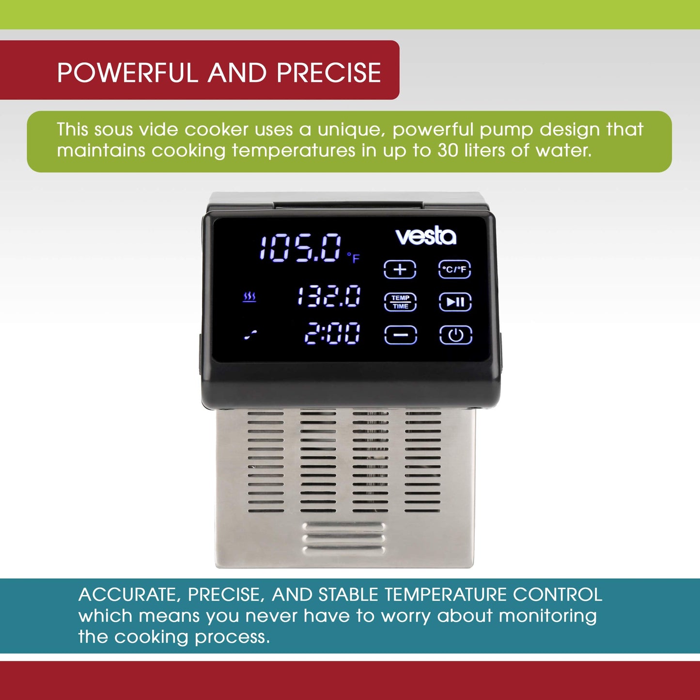 Vesta Precision Sous Vide Cooker, NSF Certified, Foldable Design, App Control, Large Display Screen, 40L Capacity, IPX7 Waterproof, 1200W High Performance Commercial Immersion Circulator for Kitchen