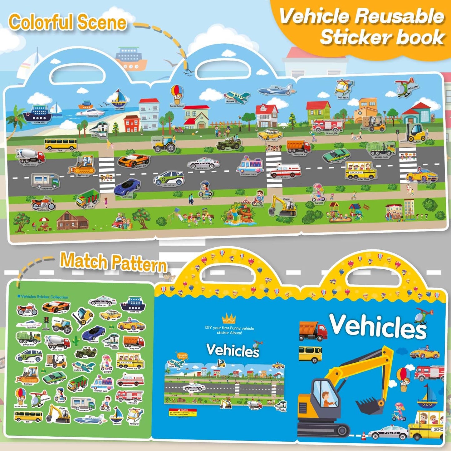 iGetooy 3 Sets Sticker Books for Toddlers 2-4 Years, Reusable Stickers Books for Toddlers 1-3, Airplane Travel Essentials for Kids