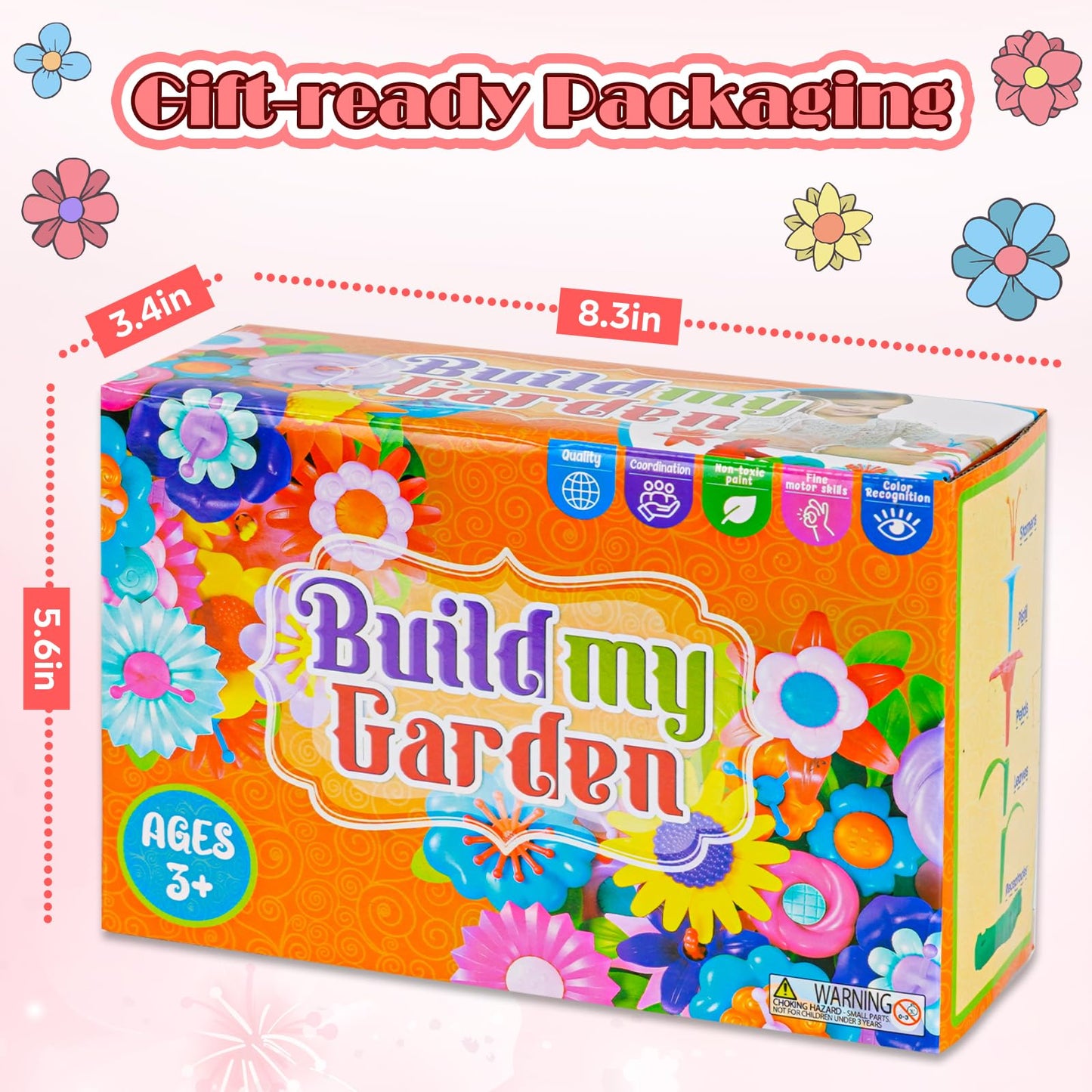 FUNZBO Girl Flower Garden Building Toys Set - Birthday Gifts for Age 2 3 4 5 6 Years Old Girls, STEM Montessori Educational Toy for Toddler Kids, Sorting & Stacking Spring Gardening Set