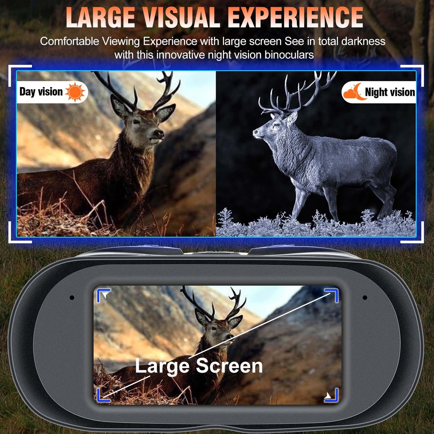 Nightiger Day/Night Vision Binoculars with Ranging Function - Large HD Screen, 10X Digital Zoom, 2624FT Viewing Range, 7000mAh Rechargeable Infrared Night Vision Goggles for Adults