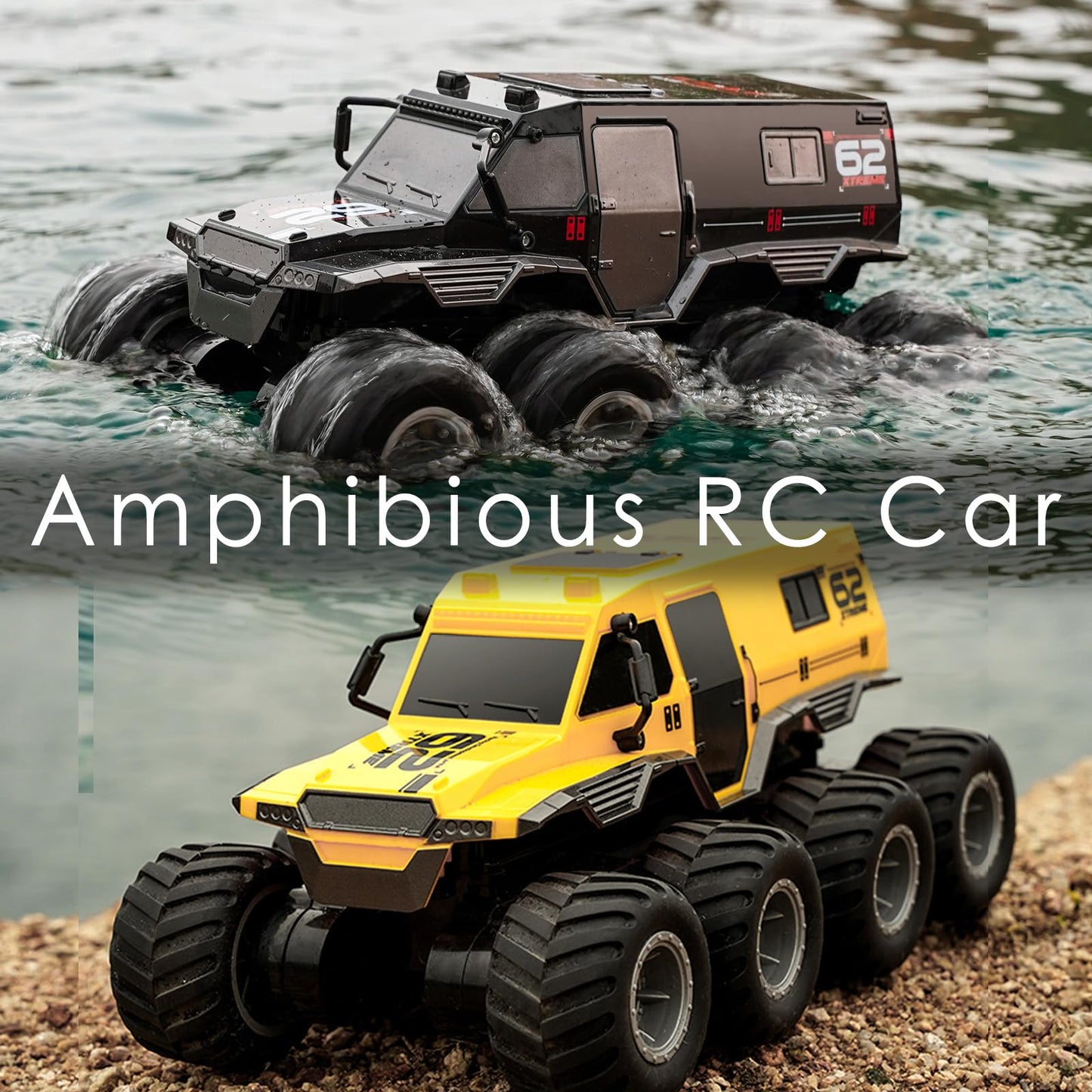 KB KAIBO 1:12 Large Amphibious Remote Control Car Monster Truck - 8WD All Terrain Waterproof Toy for Kids, 7.4V High-Speed Remote Control Car for Boys Girls Ages 6-12, Perfect Birthday Gifts -Yellow