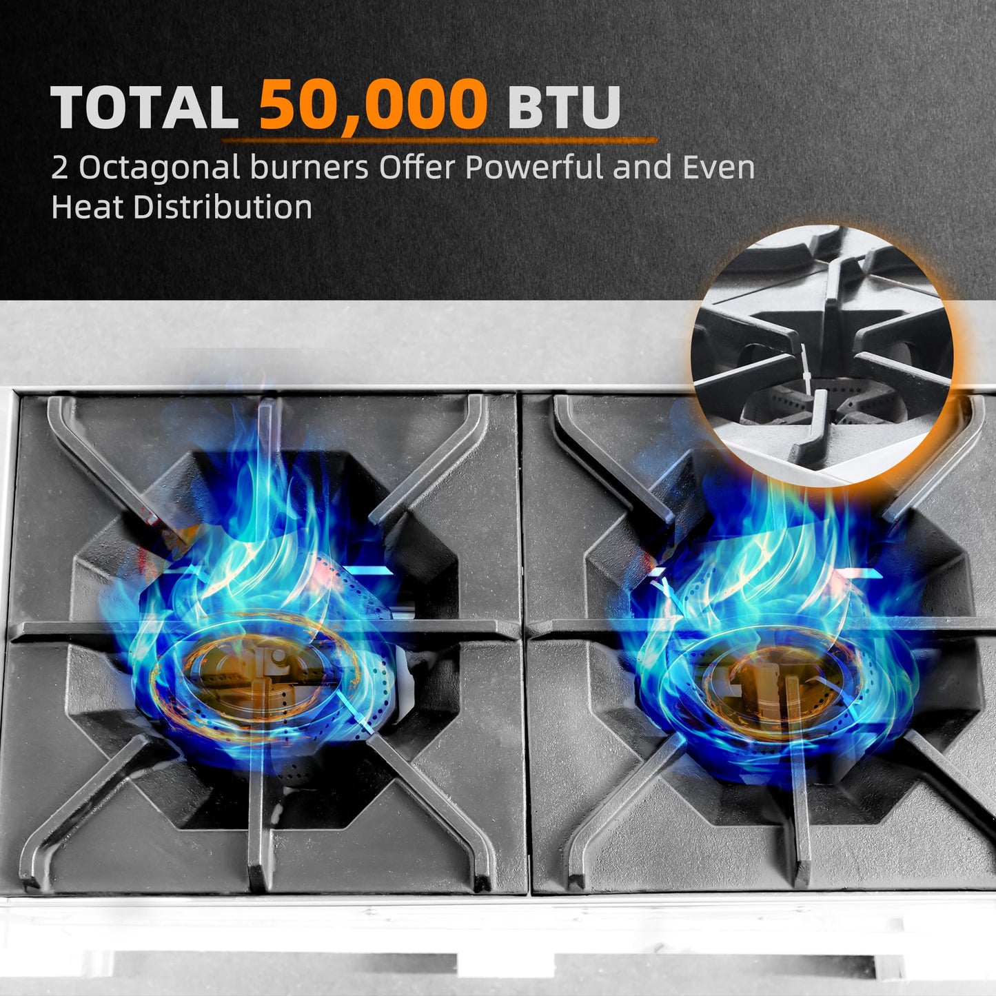 2 Burner Commercial Hot Plate, 12" Countertop Gas Stove Stainless Steel Natural Gas Range with Propane Conversion Kit Cooking Equipment for Restaurant Kitchen-50000 BTU