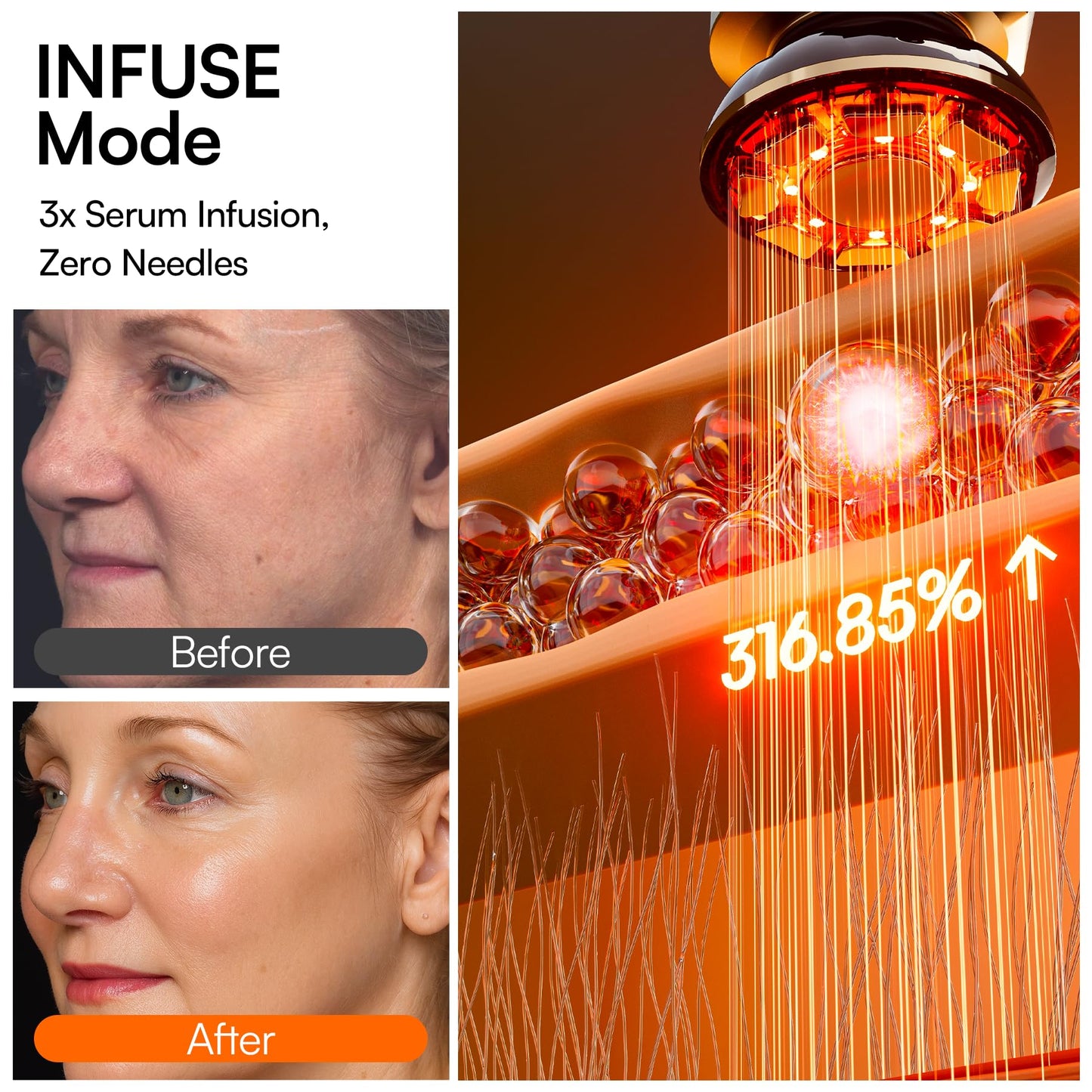 INIA 3-in-1 Red Light Therapy for Face and Neck Beauty Device for Puffiness & Skin Firming Skincare Tool (Black)