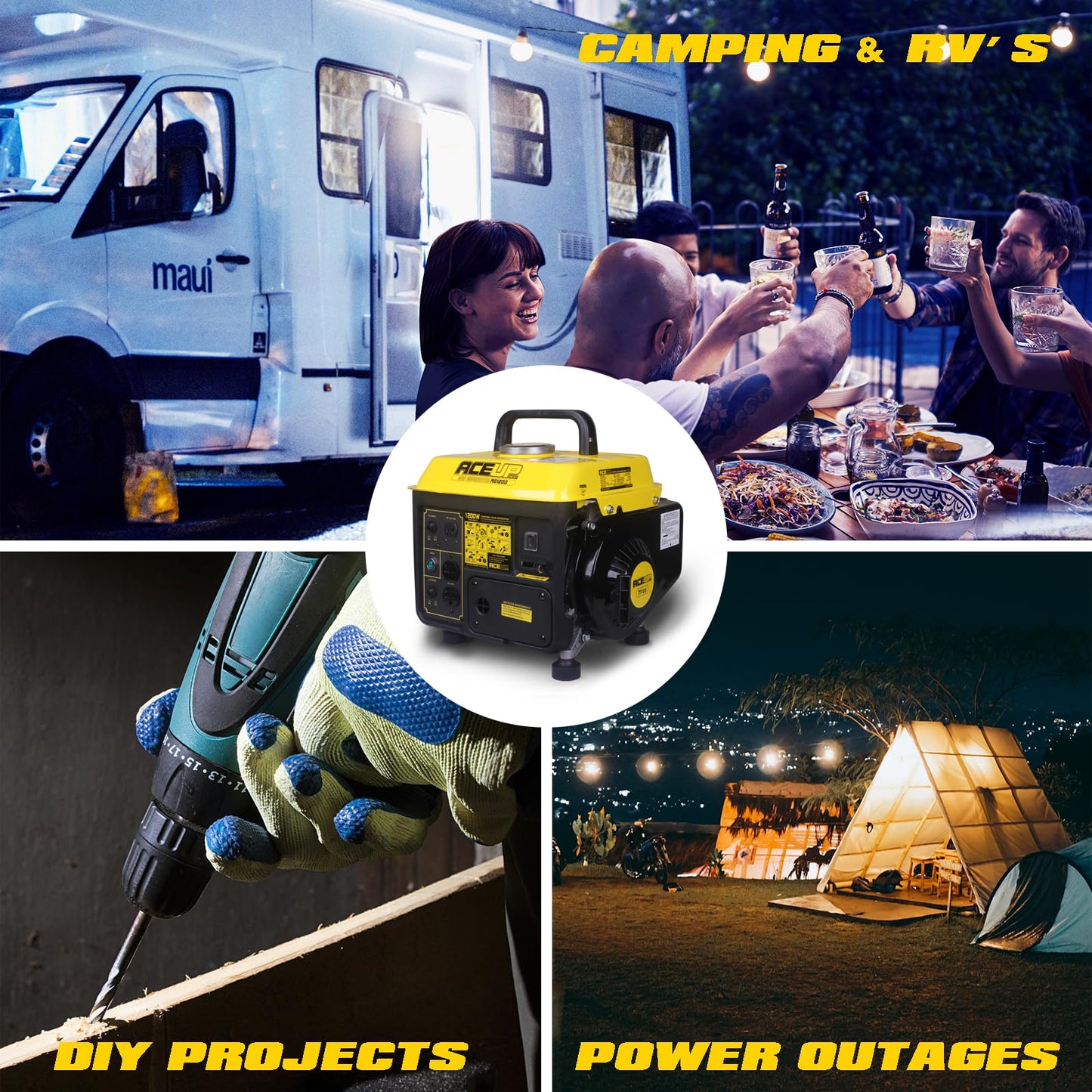 Aceup Energy 1,200W Gas Powered Generator, Small Portable Generator for Home Use Ultralight, EPA & CARB Compliant