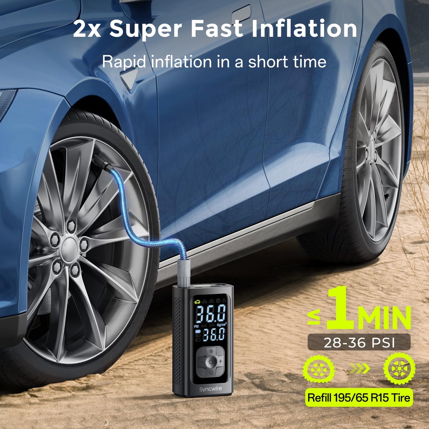 Syncwire Bluetooth FM Transmitter and Tire Inflator Portable Air Compressor