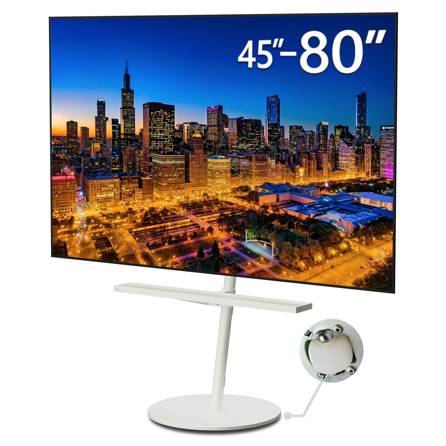 WALL Seven Stand A2 Large | Rolling TV Stand for 45–80" w/ 37.4" Soundbar Shelf | Satin White | Portable TV Stand with Shelf | Height Adjustable, Space Saving, for Living Room and Bedroom