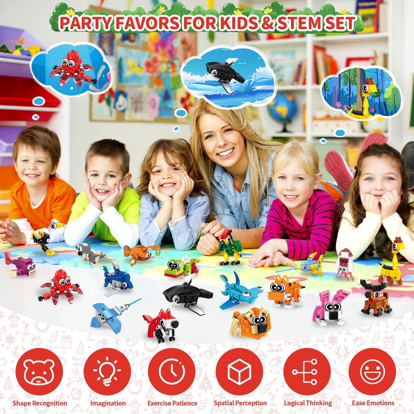 Party Favors for Boys Girls Ages 6 8 10 12, 22 Pack Animals Building Block Toy Stocking Stuffers Classroom Prizes Goodie Bags Fillers Building Set, Valentines Day Christmas Birthday Gifts for Kids