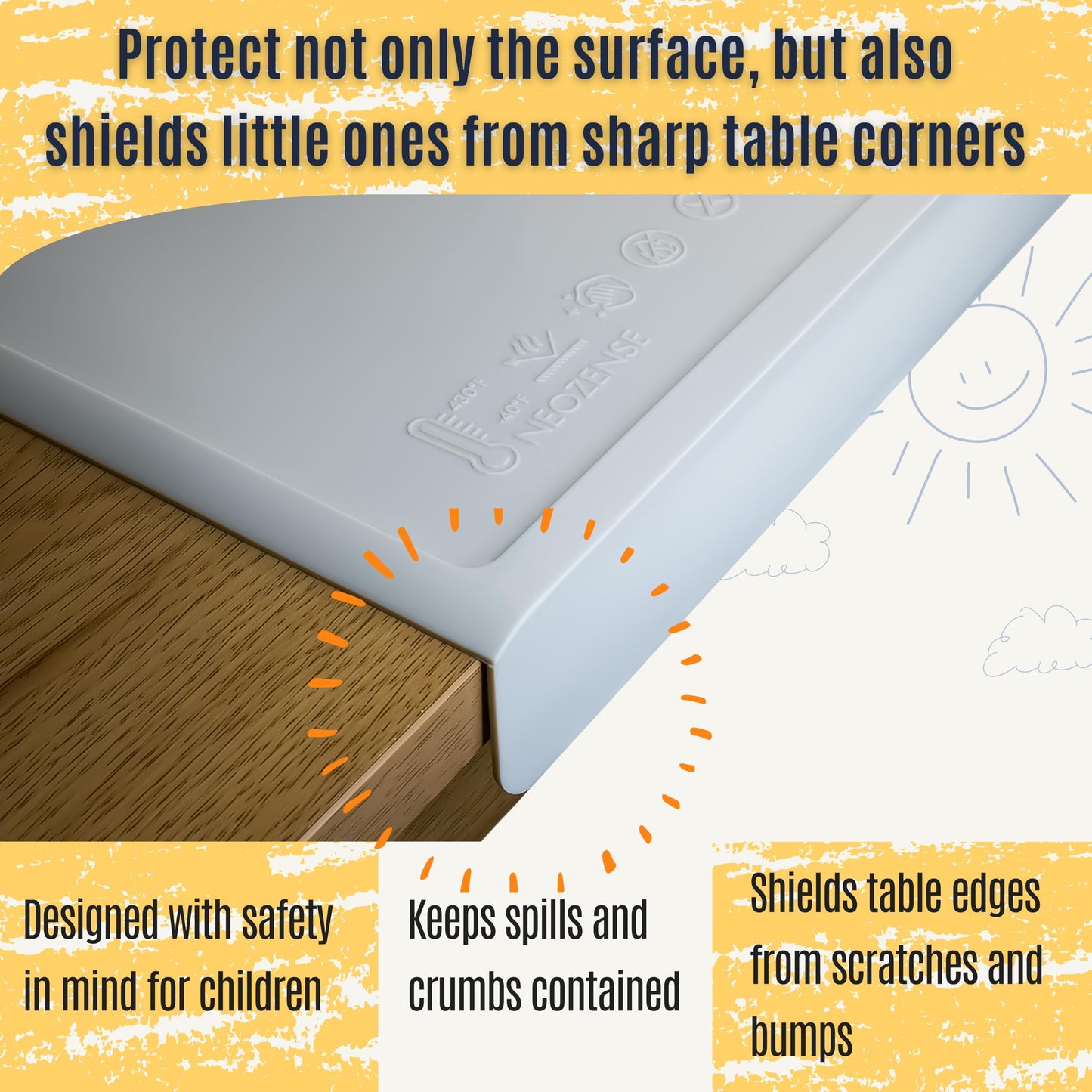 Silicone Craft Mat for Painting, PlayDoh and Art Projects with Angle-Protective Safety Edge – Toddlers & Kids Placemat – Non-Slip & BPA-Free Food Mat – 1.5mm Thick, 24"x16", Cloud Gray