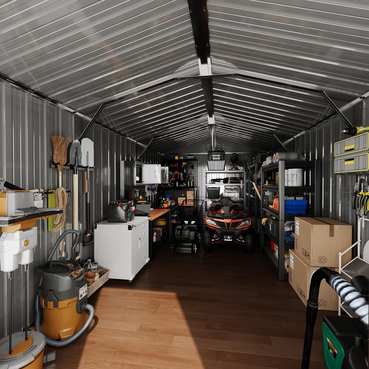Garvee 8x15 Ft Outdoor Storage Shed, Galvanized Steel Tool Metal Sheds & Outdoor Storage with Sloping Roof, Lockable Doors & Vents for Garden, Backyard, Patio, Lawn, Brown