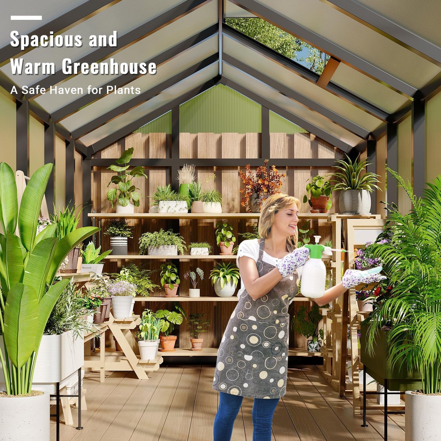 Takywep 6×10FT Greenhouses for Outdoors, Aluminum Polycarbonate Greenhouses with Roof Vent - Heavy-Duty Walk-in Green Houses for All-Season Backyard Gardening
