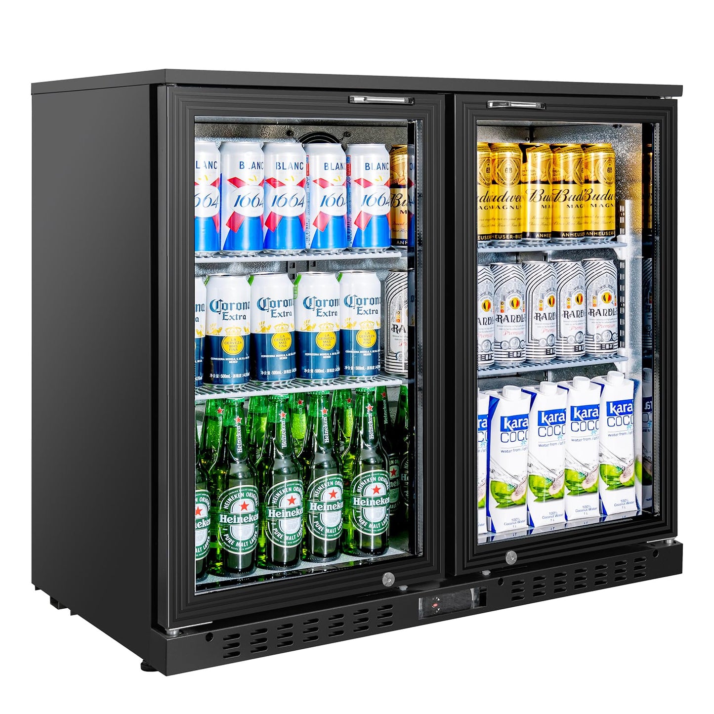 BINGERMA Back Bar Cooler with 2 Glass Doors Commercial Under Counter Beverage Refrigerator 7.4 Cu.ft. ETL Black Drink Fridges for Bar,Office,Convenience Stores
