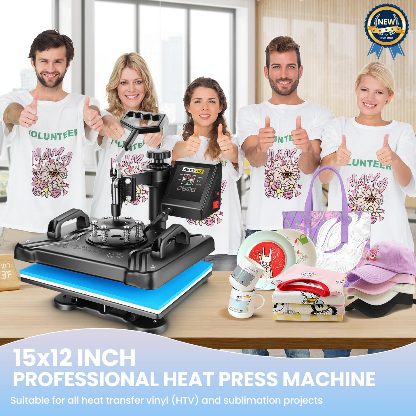Heat Press Machine for Tshirts, 8 in 1 Heat Transfer Machine, 12" X 15" Heat Printing Press for Sublimation Combo with 360 Degree Rotation Swing Away for T-Shirt Hat Cap Mug Plate, Blue Black