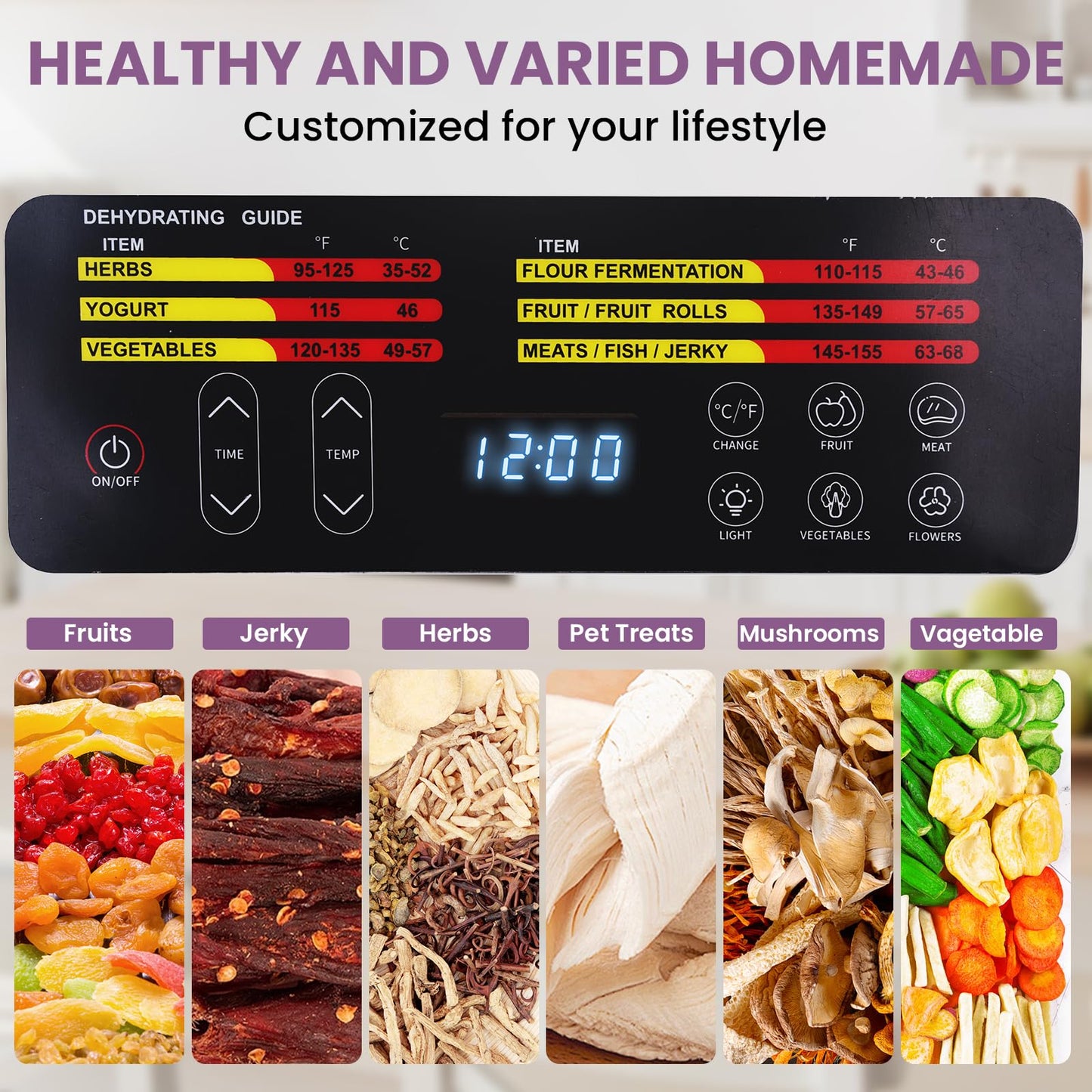Food Dehydrator for Jerky, 9 Stainless Steel Large Trays, 800W Fruit Dehydrator with Remote Control, 24H Timer and 194°F Temperature Control, Food Dryer for Jerky, Herbs, Fruit, Dog Treats