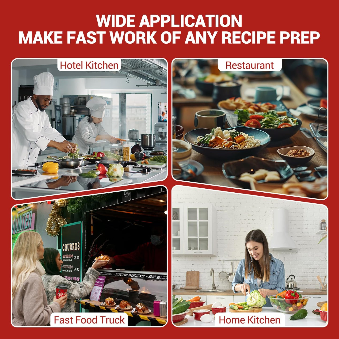 Garvee Commercial Food Processor, Multifunctional Electric Food Chopper with 3mm/4mm/7mm Shred & 2mm/4mm Slice Blades, Stainless Steel Vegetable Slicer Dicer for Hotel, Kitchen & Restaurant Use
