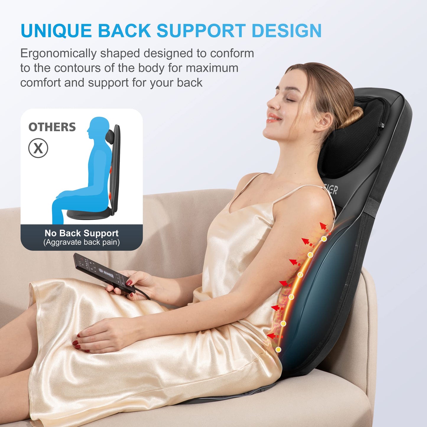 COMFIER Shiatsu Back Massager with Heat, Deep Kneading & Rolling Massage Chair Pad, Chair Massager for Office Home Use