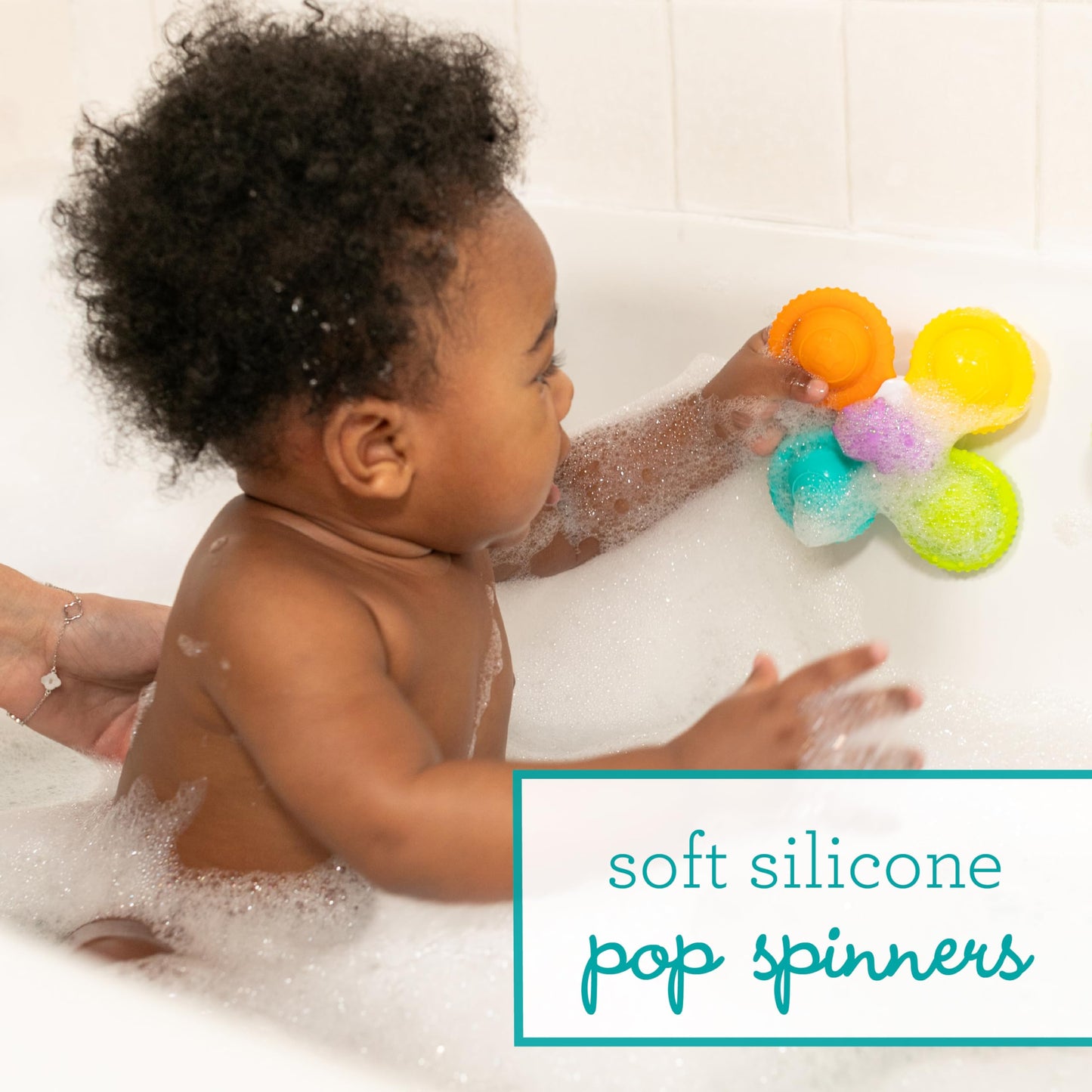 Infantino Silicone Bath Pop Spinners - Sensory Dinosaur Toys with Suction Cups, Engaging Bath Time Fun for Toddlers, 3-Piece