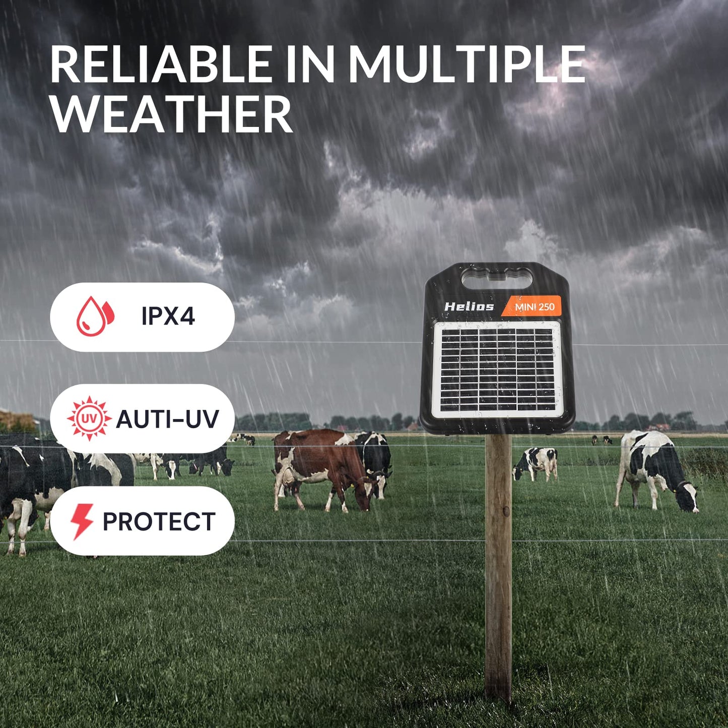 Andmon MINI250 Solar Electric Fence Charger with Day or Night Mode, 0.25Joule Portable Solar Fence Charger