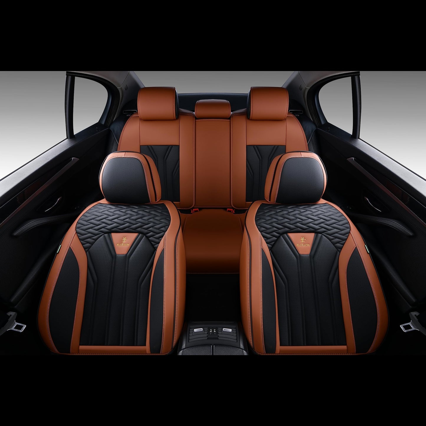 FLORICH Leather Seat Covers, Seat Covers Full Set, Car Seat Protectors 5 Seats,Automotive Seat Covers Fit for Most Cars Trucks-Brown&Black