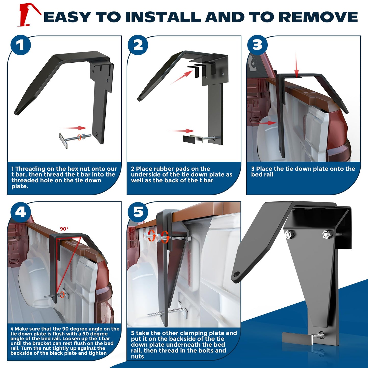 AIYOTAR Truck Camper Tie Downs, Slide in Camper Tie Downs for Pickup Truck, Pickup Camper Tie Down Fits for Most Full Size Non Dual Pickup Trucks, Made of Heavy Duty Steel, 4 Pack