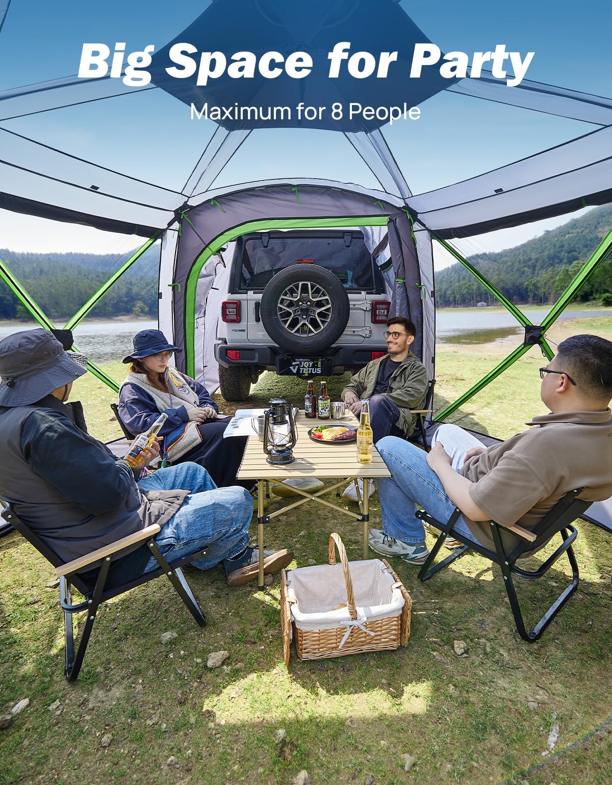 JOYTUTUS Dual-Use Pop up SUV Tents for Camping, 10 x10.5 Ft Big Space 2 Rooms Car Tent, SUV Tailgate Tent for Family Camping, 5 Sides Canopy, Portable Carry Bag, Gray Green