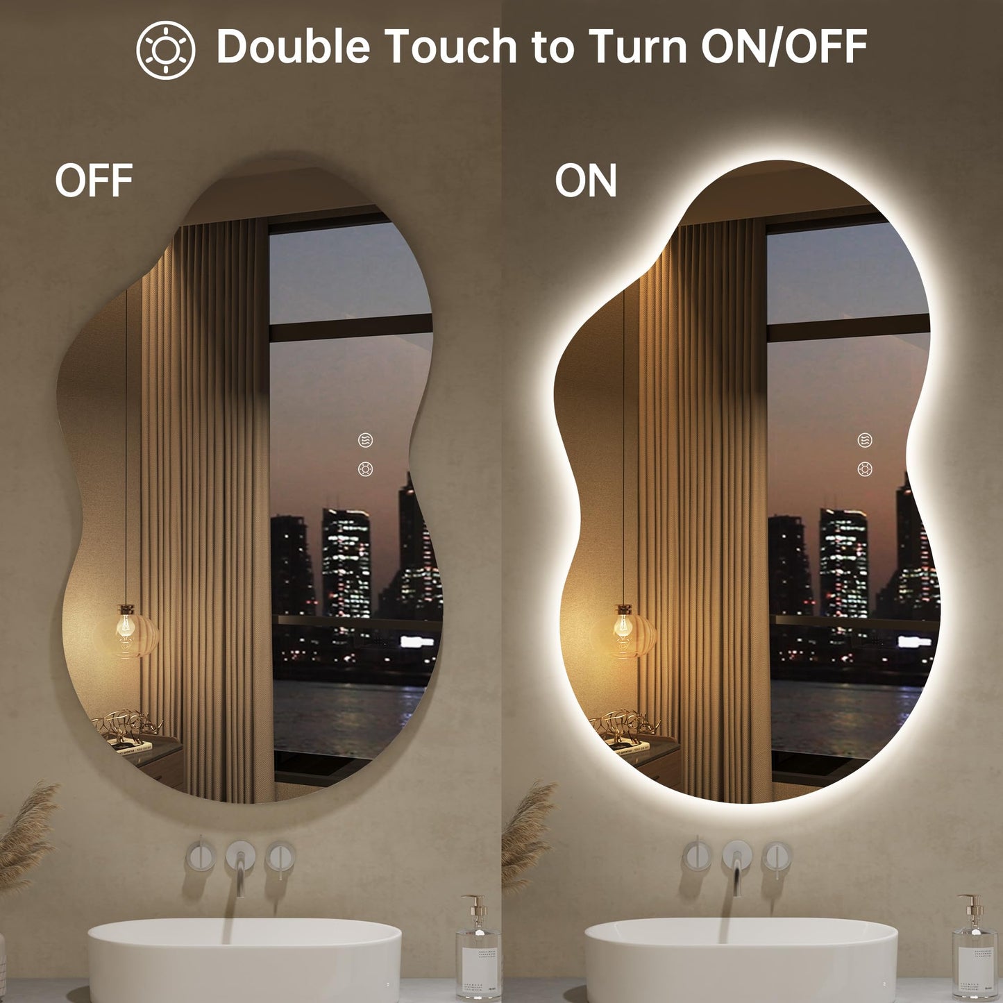 LOVESPEJO Irregular Backlit Mirror Bathroom 40x24 Inch, Asymmetrical Cloud LED Bathroom Mirror with Lights, Fogless, Dimmable, 3 Color Changing, Shatterproof