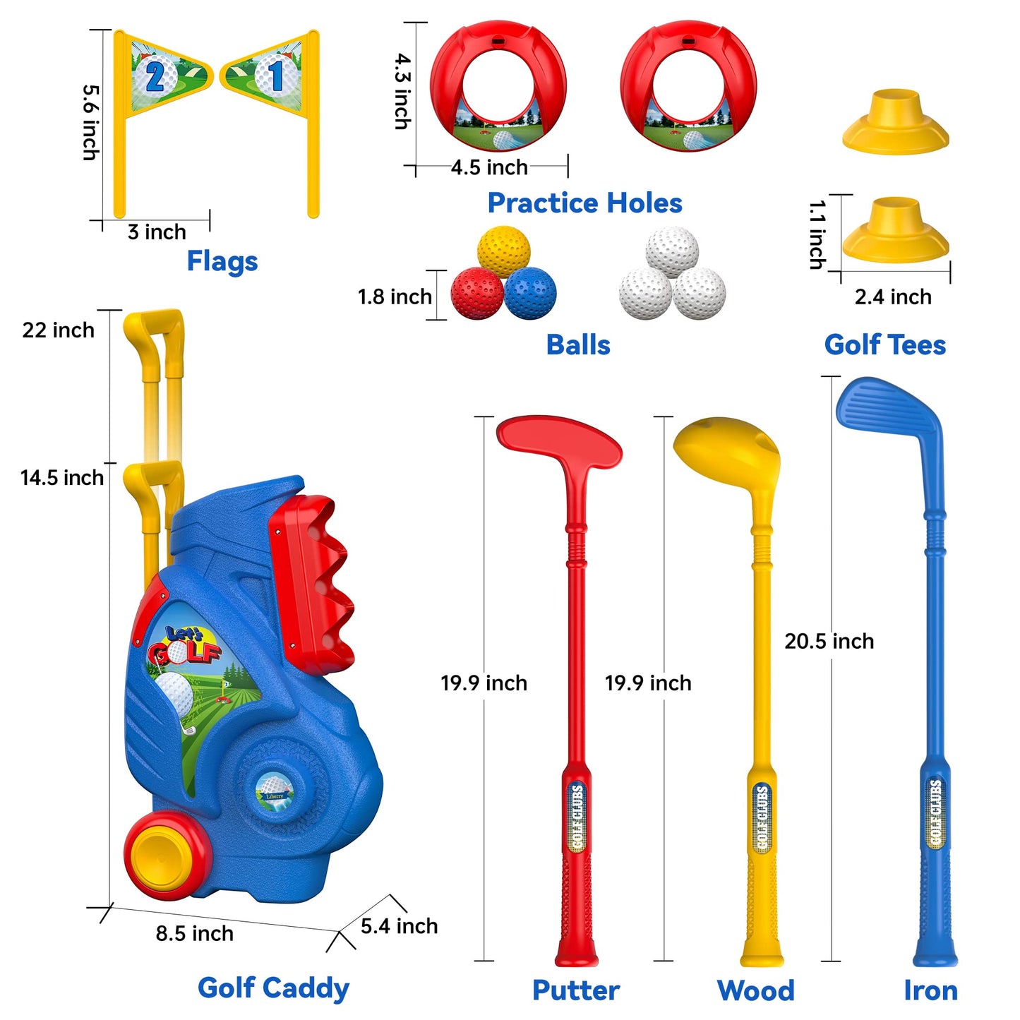 Liberry Toddler Golf Set, Upgraded Kids Golf Cart with Unique Shoulder Strap Design, Indoor Outdoor Sports Toys Gifts for Boys Girls 1 2 3 4 Years Old