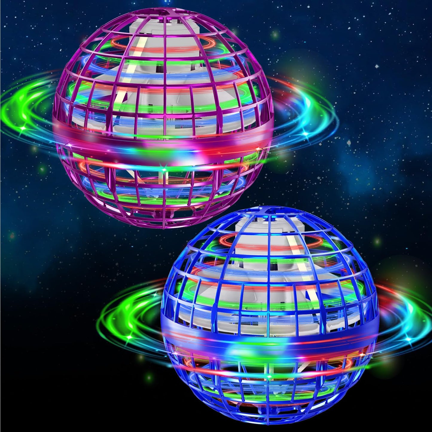 Flying Orb Ball Toys 2 Pack, Soaring Hover Boomerang Spinner Hand Controlled Mini Drone Cosmic Globe Spinning Kids Adults Outdoor Fly Toy Birthday Gift Cool Stuff for Boys Girls 6 7 8 9 10+ Year Old