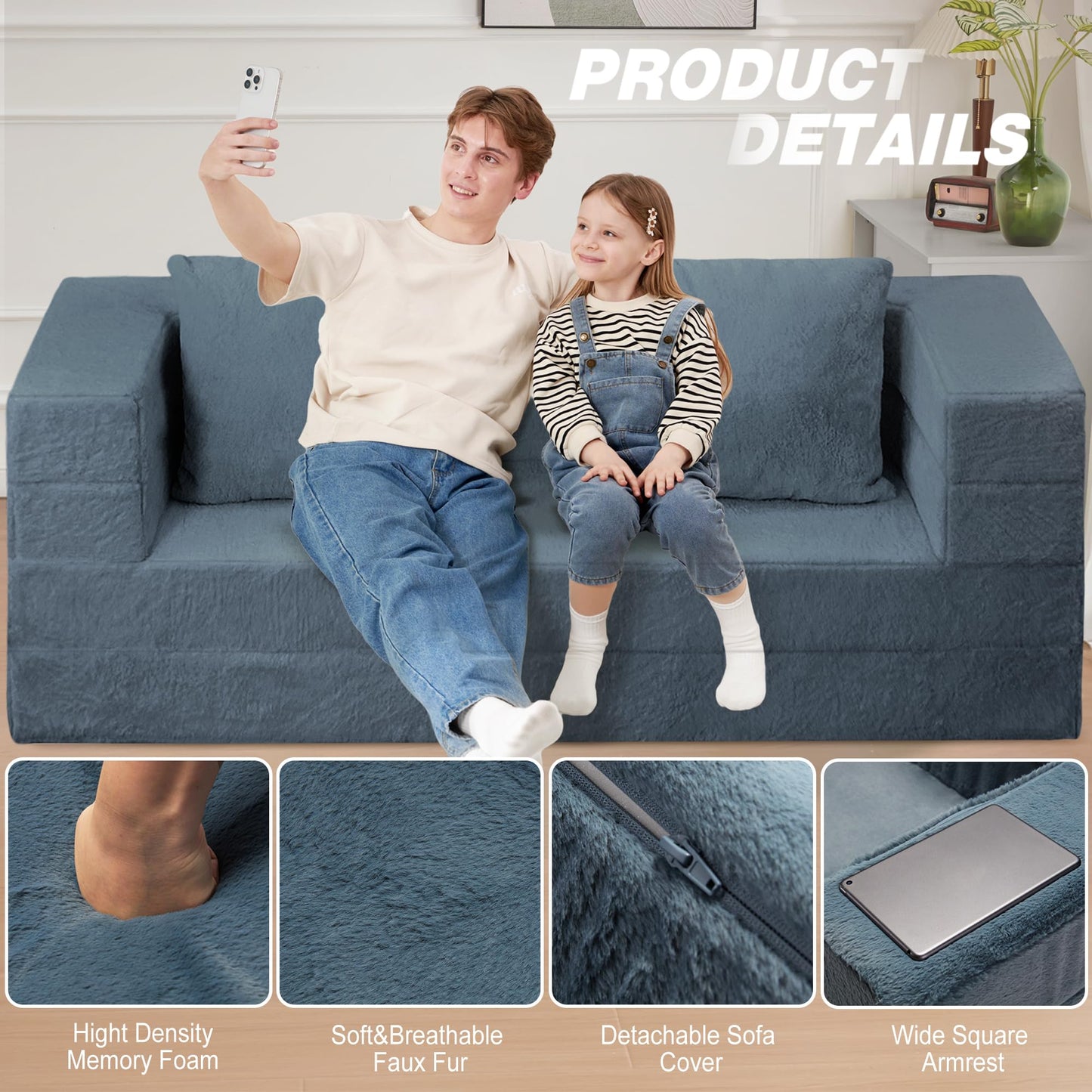 Cansunna Futon Sofa Bed with Pillow, 3-in-1 Sleeper Sofa Bed with Removable Cover, Convertible Floor Sofa Bed, No Assembly Boneless Couch for Living Room, Bedroom