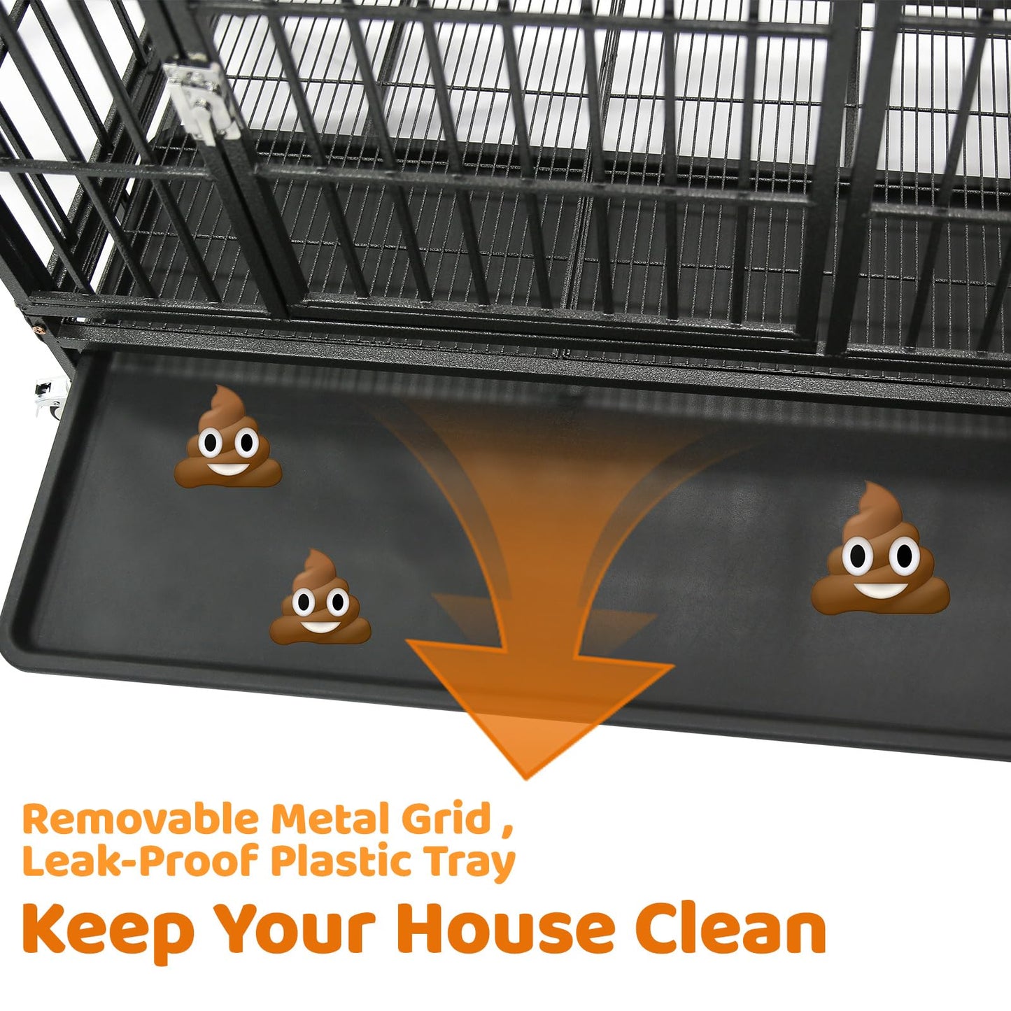 Homey Pet 37 inch Stackable Heavy Duty Dog Crate, Indestructible Escape Proof Dogs Cage Kennel with Lockable Wheels, Removable Tray & Metal Grid, Double Doors for High Anxiety Medium/Small Dogs