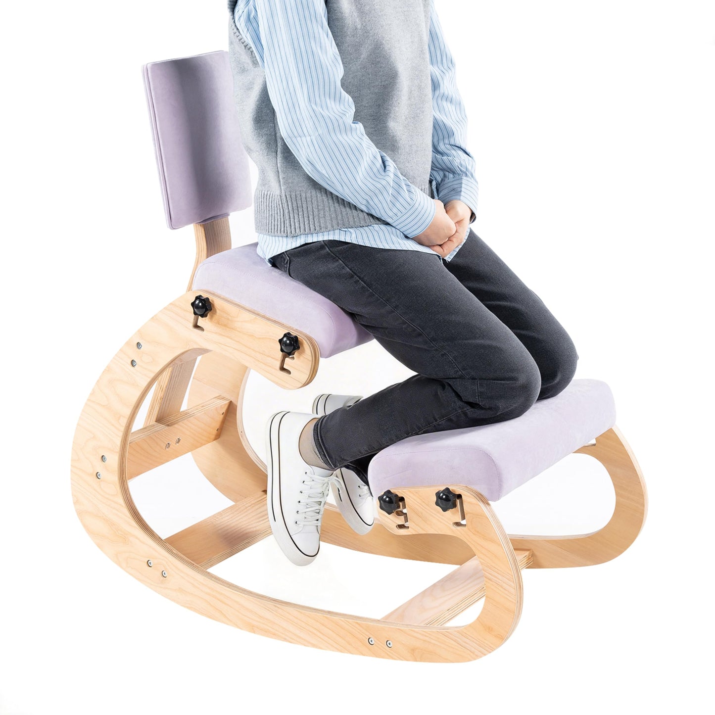 VDNEND Ergonomic Kneeling Chair with Back Support,Wooden Kneeling Chair Desk for Work, Rocking Office Kneel Chairs for Relieve Back Pain, Kneeling Posture Chairs for Gaming,Home (Light Purple)