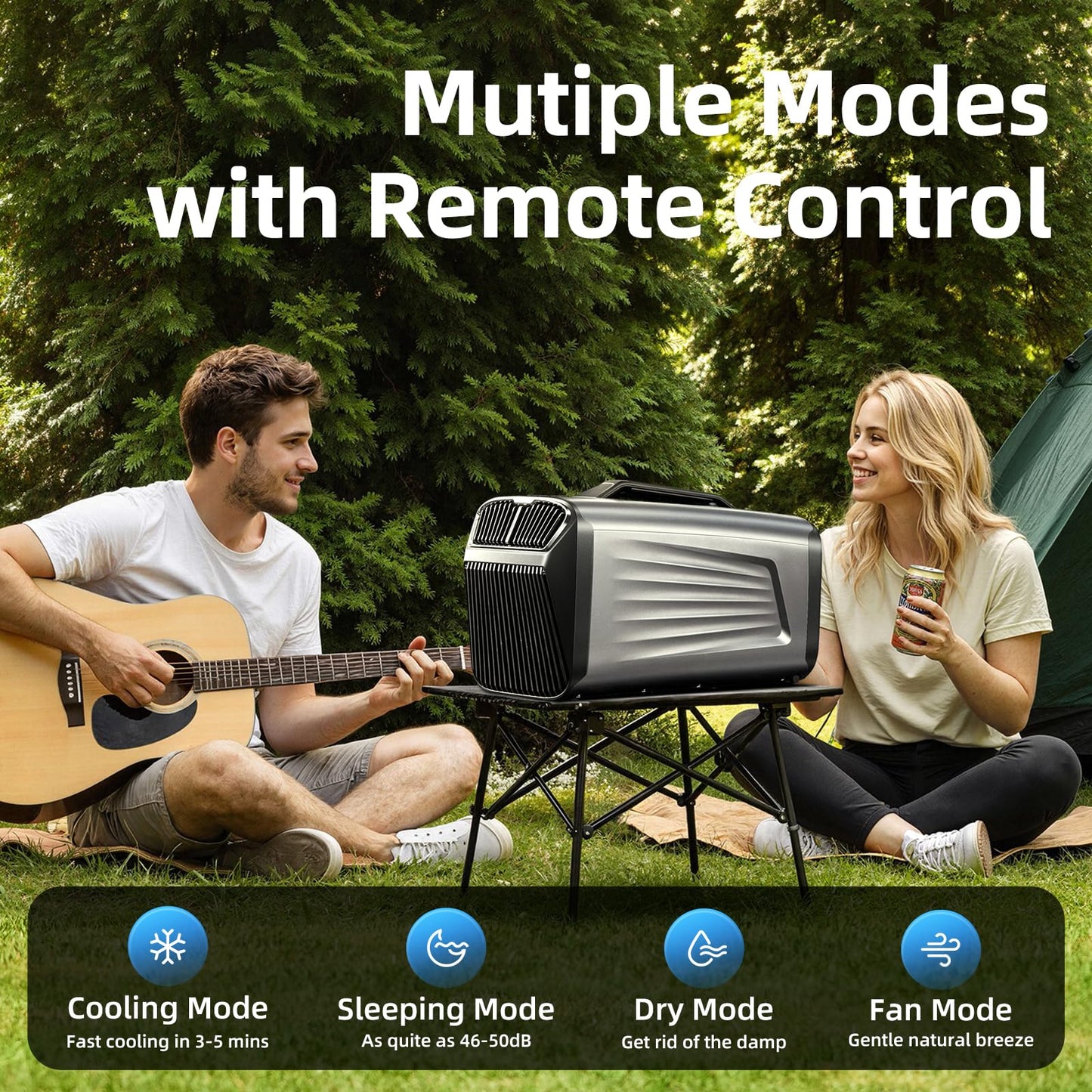 Outohome 5200BTU Portable Camping Air Conditioner For Tent Outdoor and Indoor Use,Suitable For RV,Truck,Van and Car Cooling (Dark Silver)