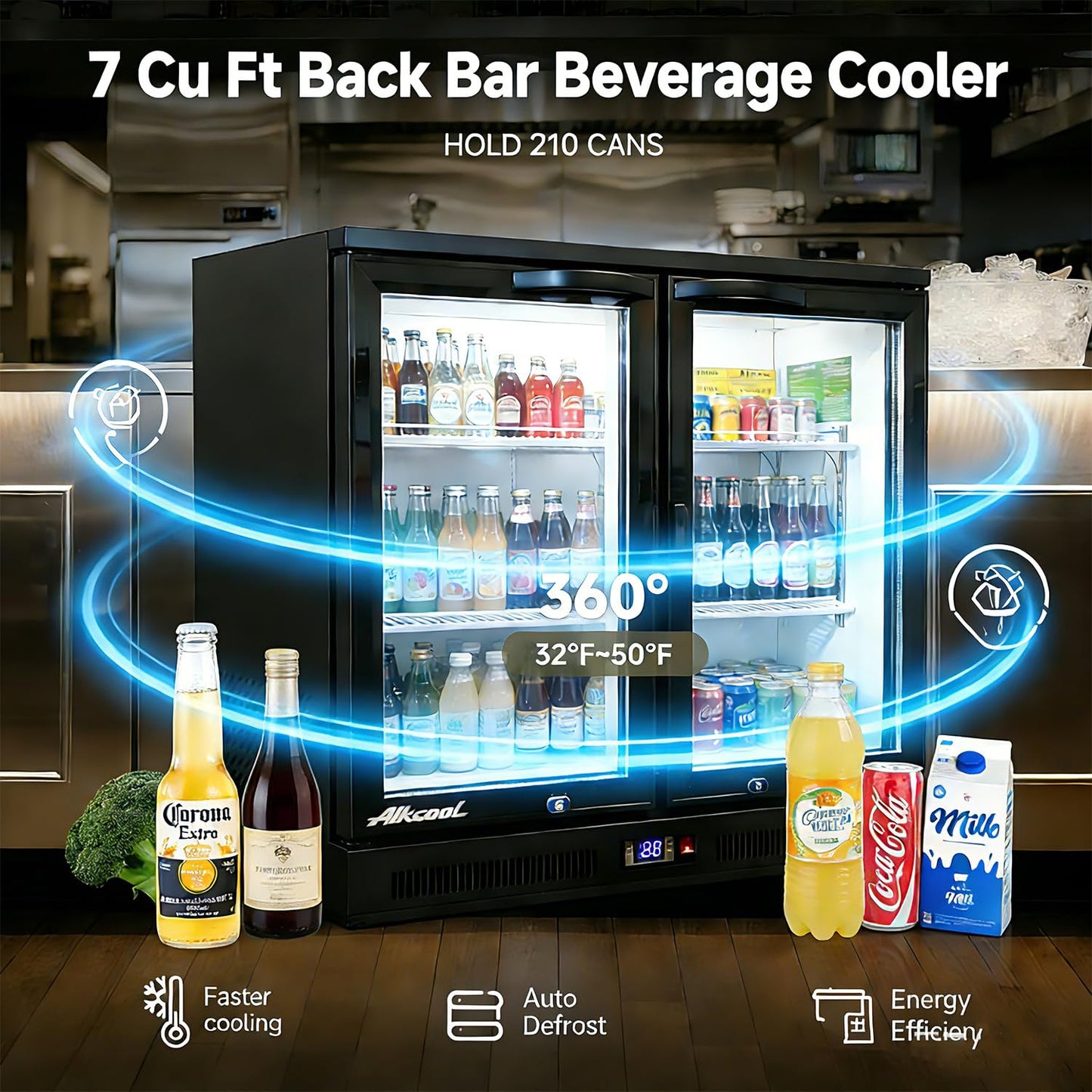 NAFCOOL Back Bar Cooler Fridge,7 Cu Ft Mini Compact Commercial Beer Refrigerator Beverage Undercounter Refrigerator, Commercial Display Fridge with LED Light Adjustable Shelves,ETL Approval