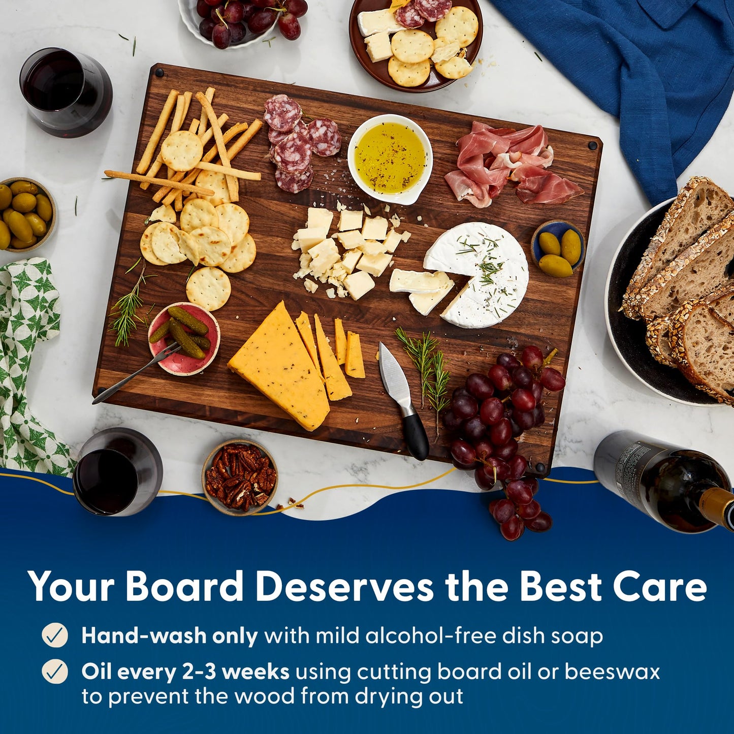 Sonder Los Angeles Franklin Cutting Board Made in USA | Black Walnut Edge Grain Cutting Board for Kitchen with Non-Slip Feet & Juice Groove | Gift Box Included | 20x15x1.5 in